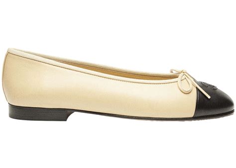 chanel g02819|Chanel Lambskin 10mm Ballet Flats Beige Black .